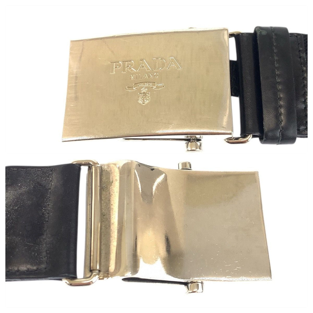 Prada Black Silver Nylon Belt Rolla Buckle — view 5