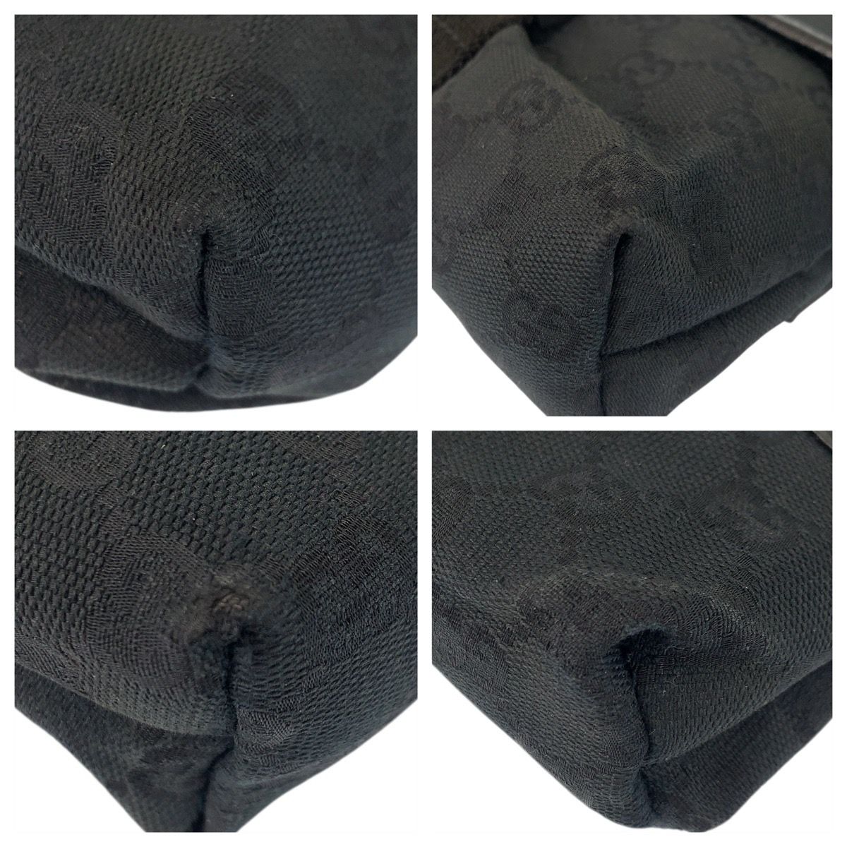 Gucci Black Silver GG Canvas Leather Belt Bag Waist Pouch — view 3