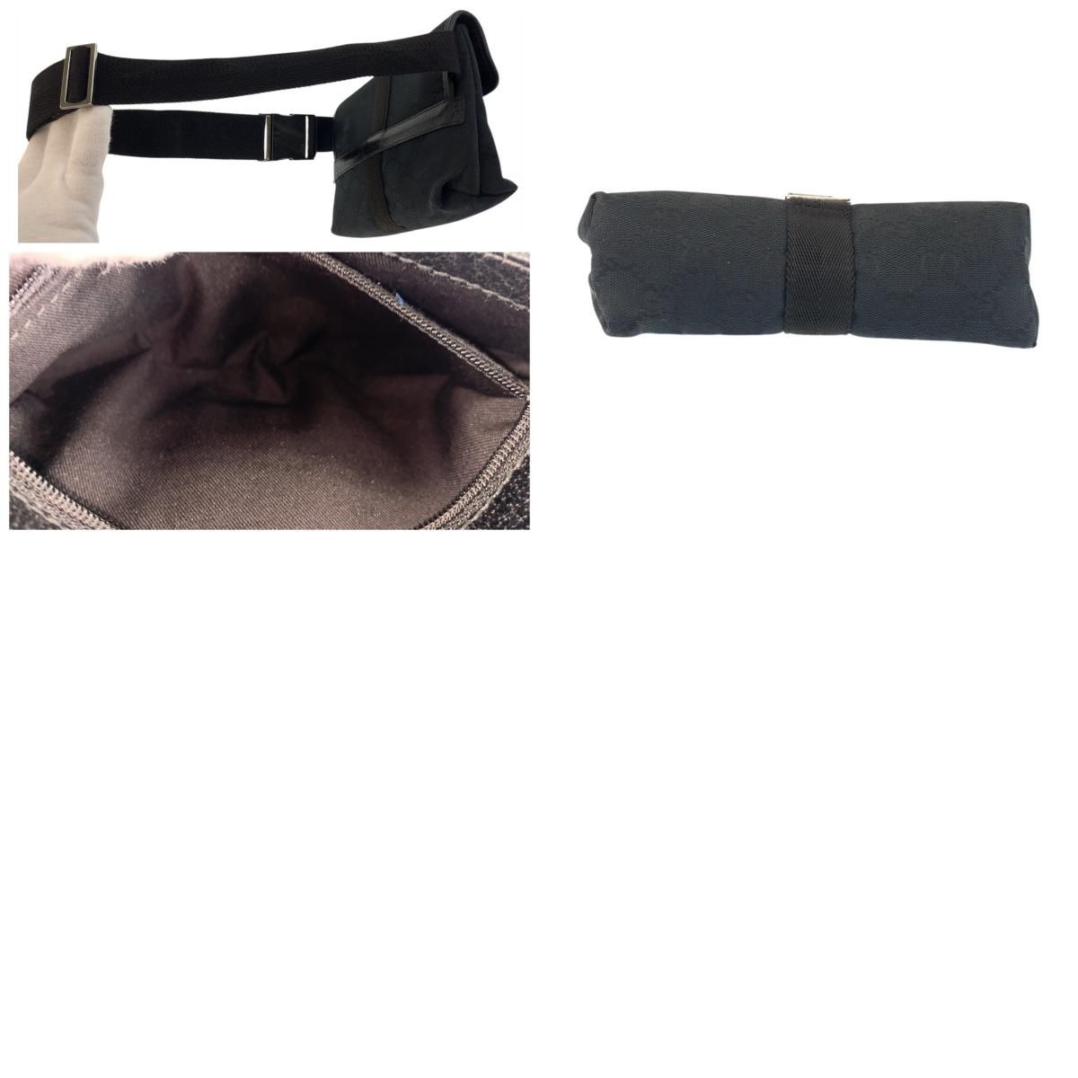 Gucci Black Silver GG Canvas Leather Belt Bag Waist Pouch — view 9
