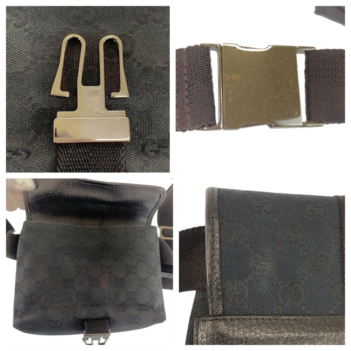 Gucci Black Silver GG Canvas Leather Belt Bag Waist Pouch — view 5