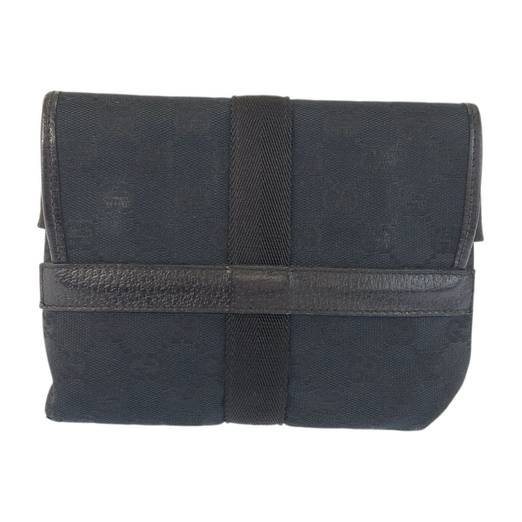Gucci Black Silver GG Canvas Leather Belt Bag Waist Pouch — view 2