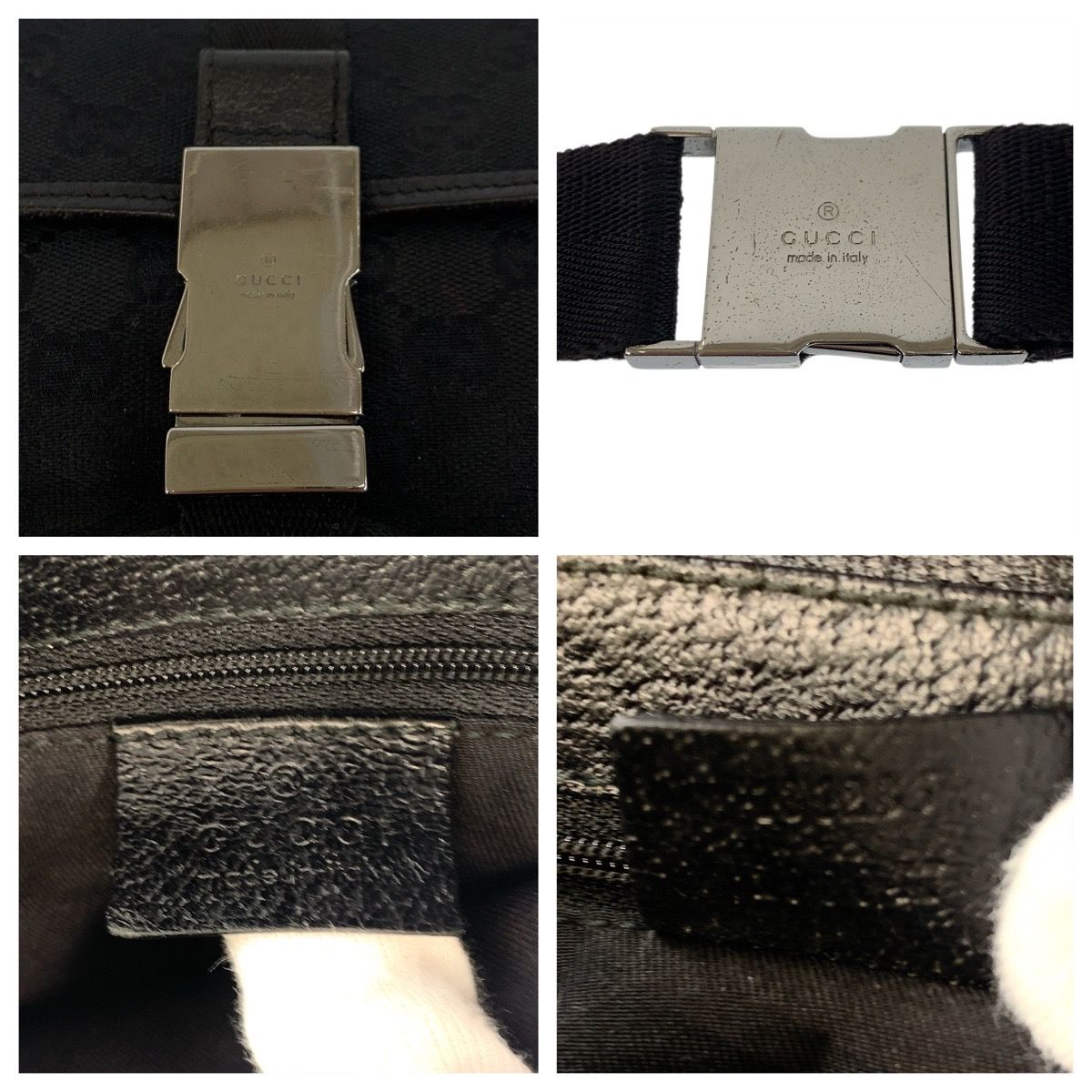 Gucci Black Silver GG Canvas Leather Belt Bag Waist Pouch — view 4