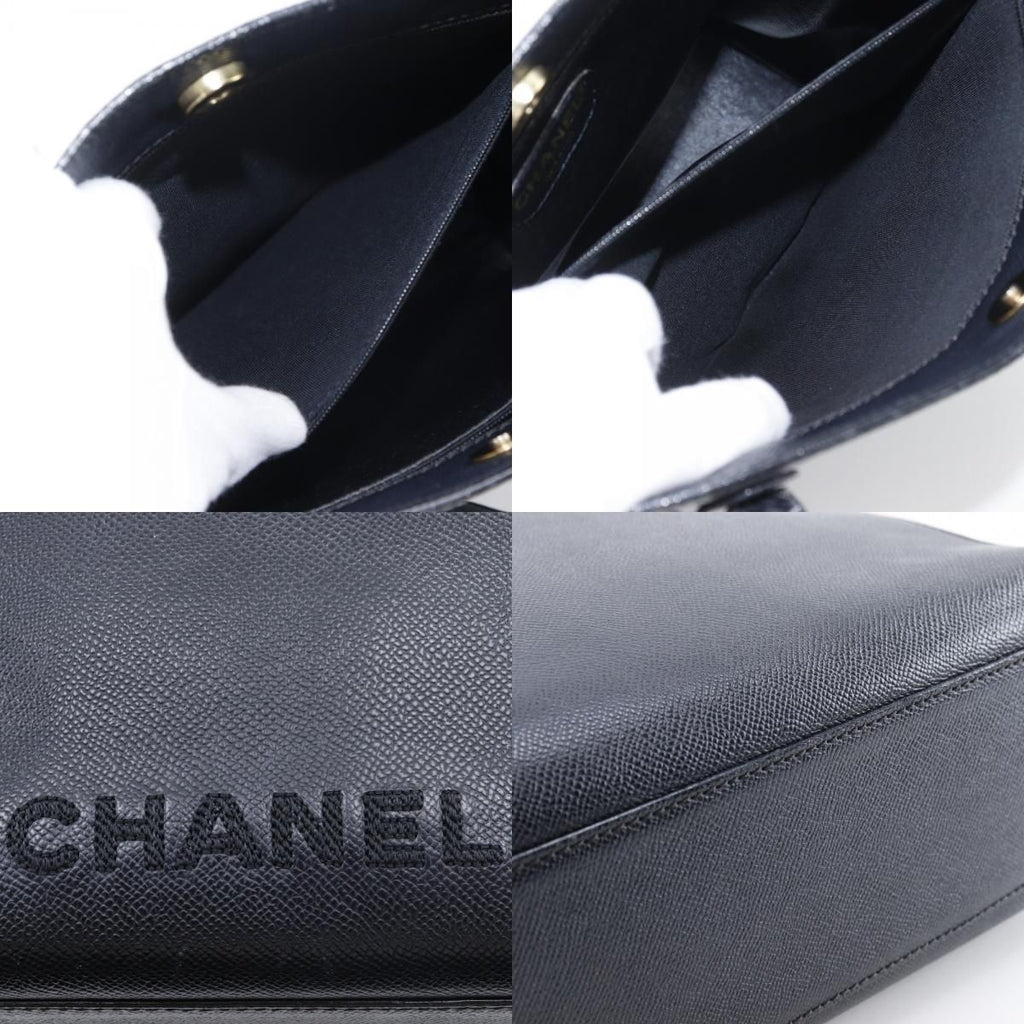 Chanel Logo Caviar Leather Black Tote — view 7