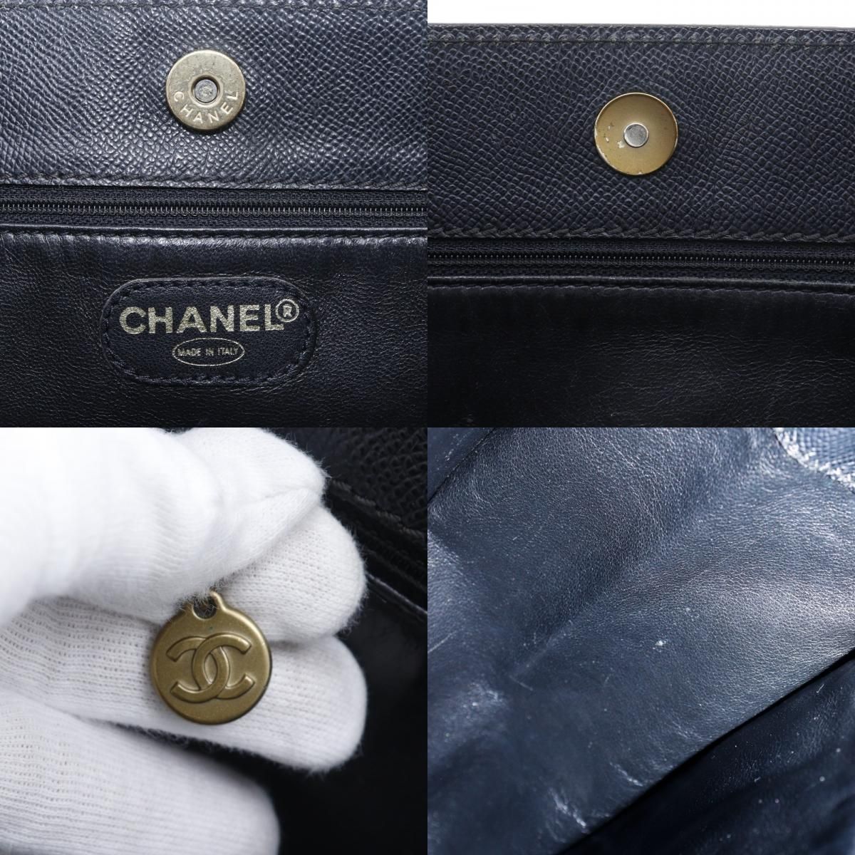 Chanel Logo Caviar Leather Black Tote — view 8