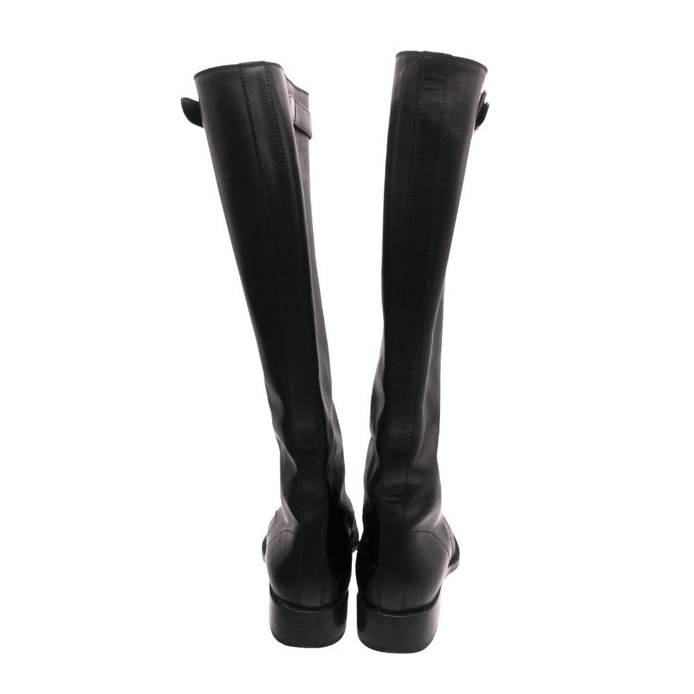 Prada Front Zip Leather Long Boots Shoes Black 36.5 — view 5
