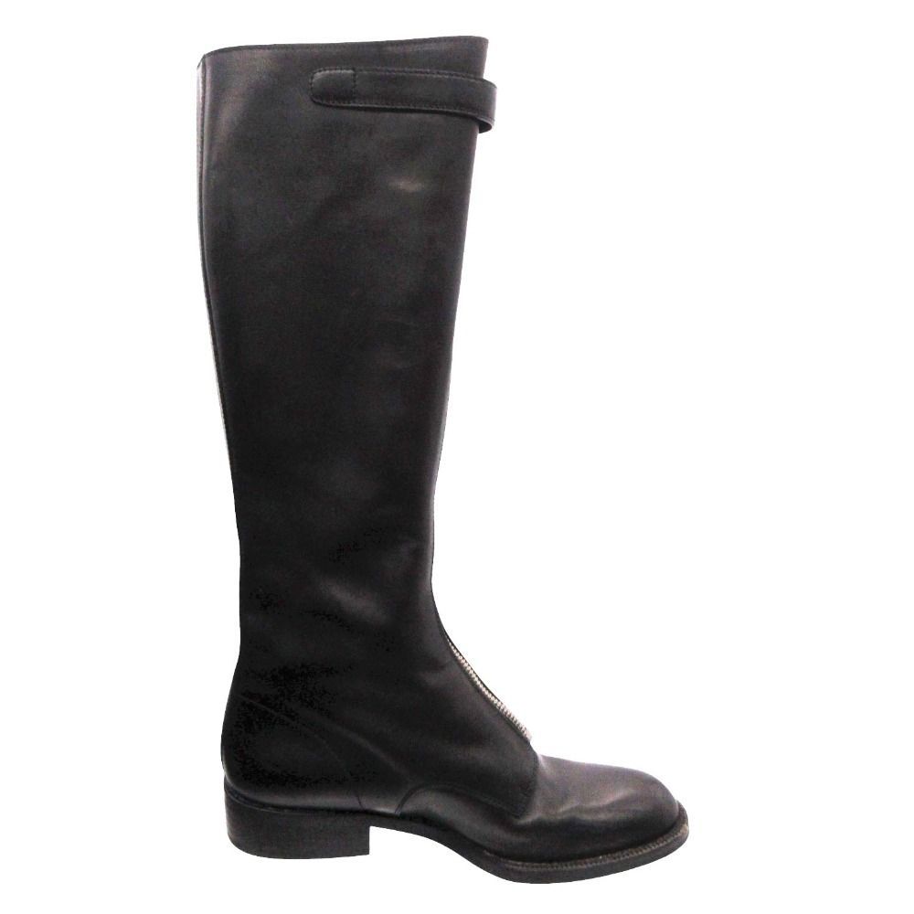 Prada Front Zip Leather Long Boots Shoes Black 36.5 — view 2