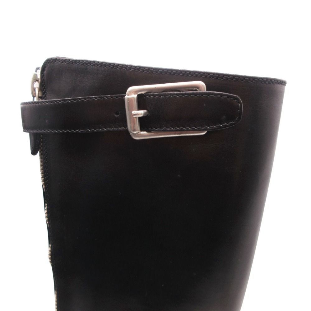 Prada Front Zip Leather Long Boots Shoes Black 36.5 — view 6
