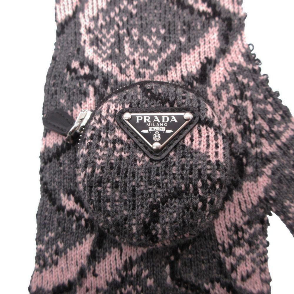 Prada Long Knit Gloves Gray Light Pink Pouch — view 5
