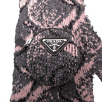 Prada Long Knit Gloves Gray Light Pink Pouch — view 5