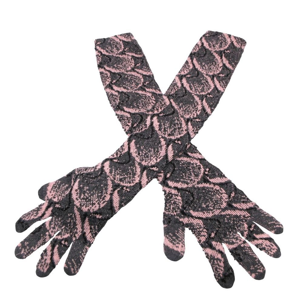 Prada Long Knit Gloves Gray Light Pink Pouch — view 2