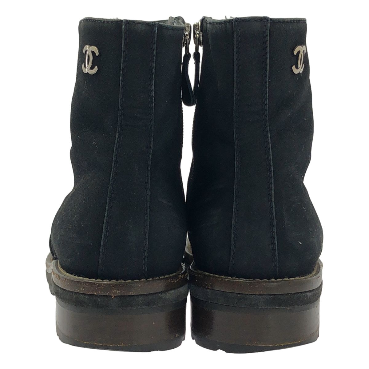 Chanel Leather CC Logo Side Zip Short Boots 38 Black — view 3