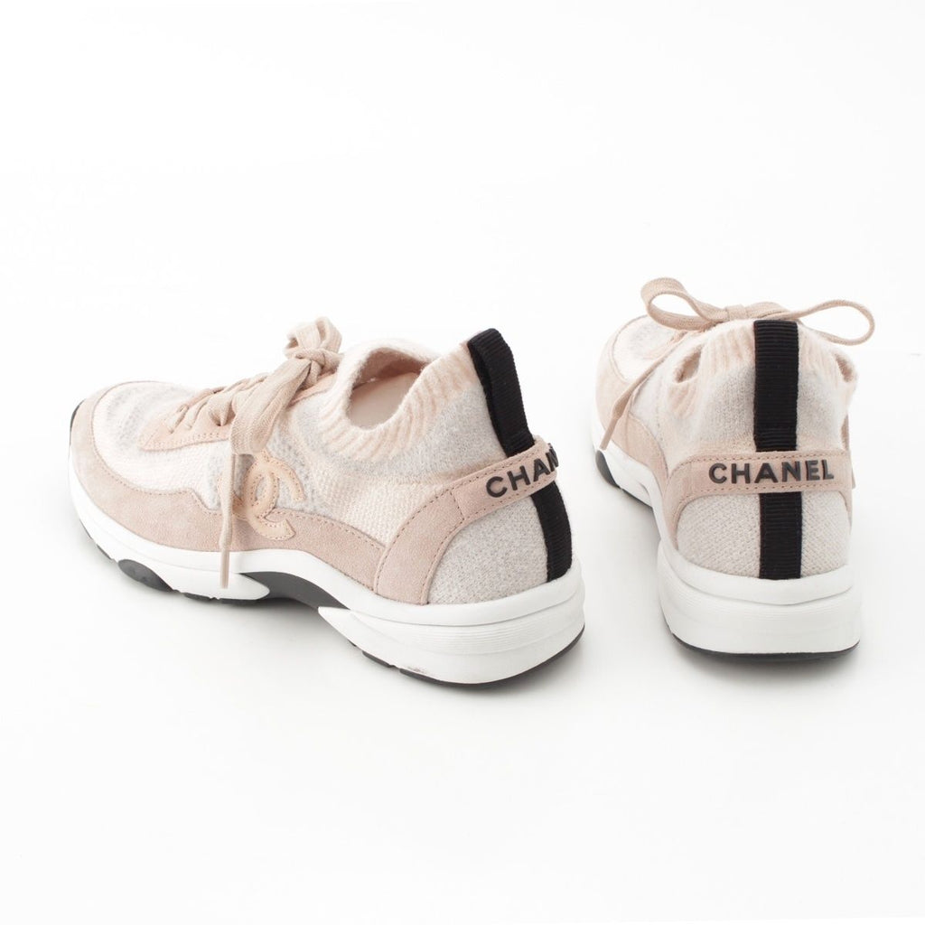 Chanel CC Logo Knit Socks Sneakers Shoes Pink 36 — view 4