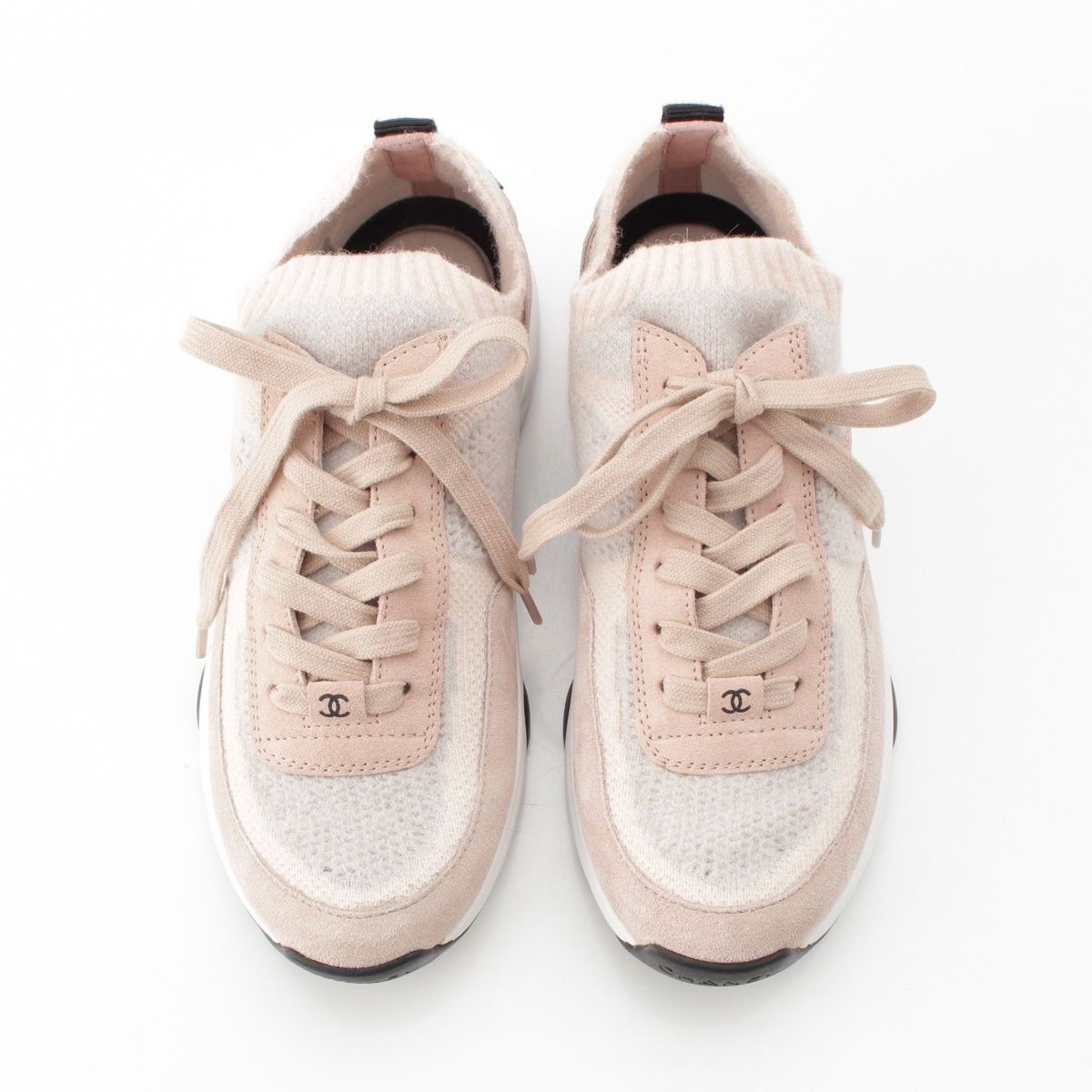 Chanel CC Logo Knit Socks Sneakers Shoes Pink 36 — view 2