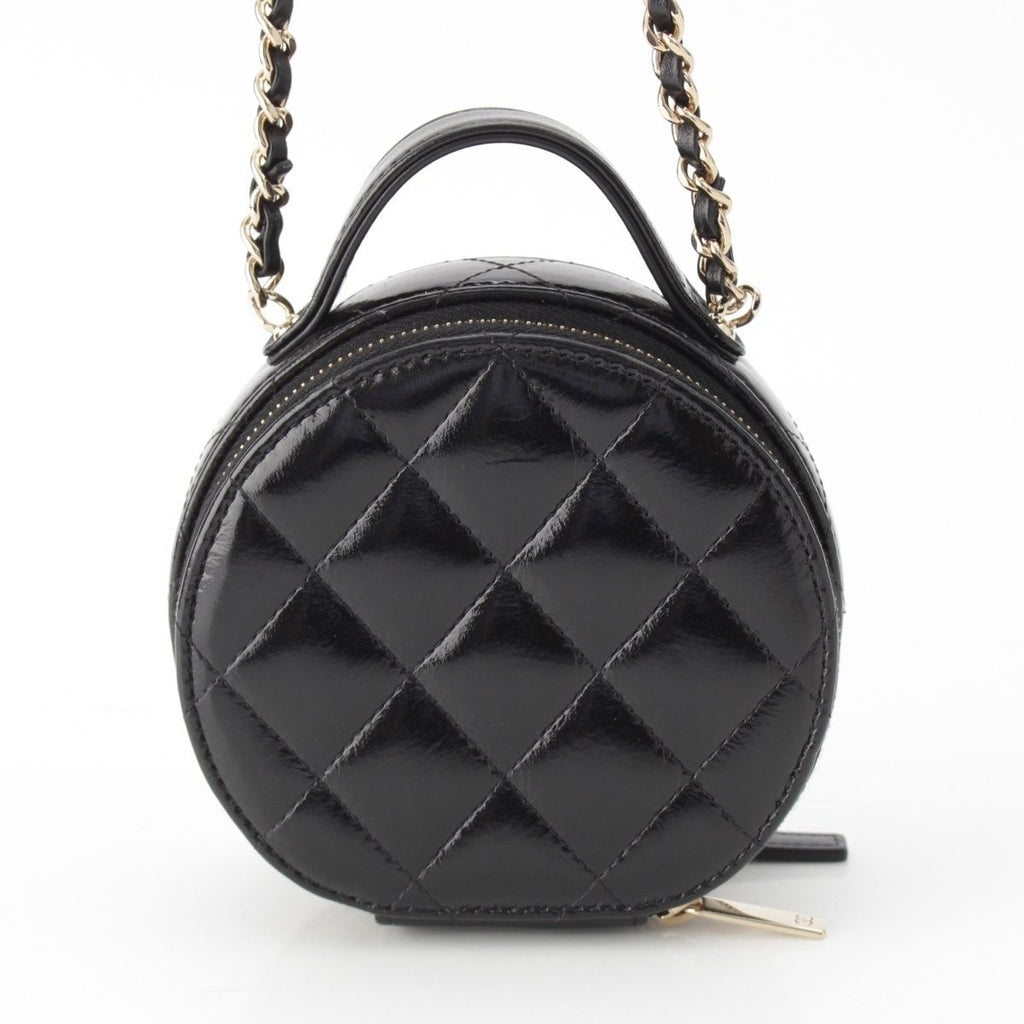 Chanel Shiny Lambskin Round Chain CC Logo Vanity Shoulder Bag Black — view 4