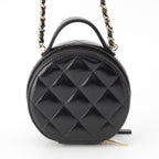 Chanel Shiny Lambskin Round Chain CC Logo Vanity Shoulder Bag Black — view 4