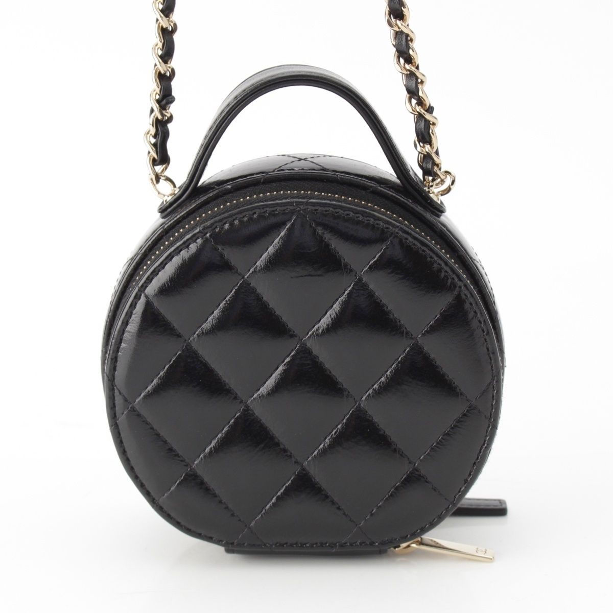 Chanel Shiny Lambskin Round Chain CC Logo Vanity Shoulder Bag Black — view 4