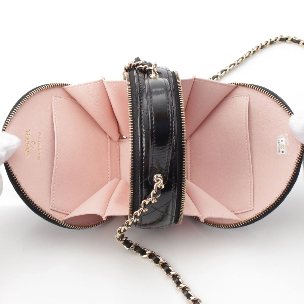 Chanel Shiny Lambskin Round Chain CC Logo Vanity Shoulder Bag Black — view 6