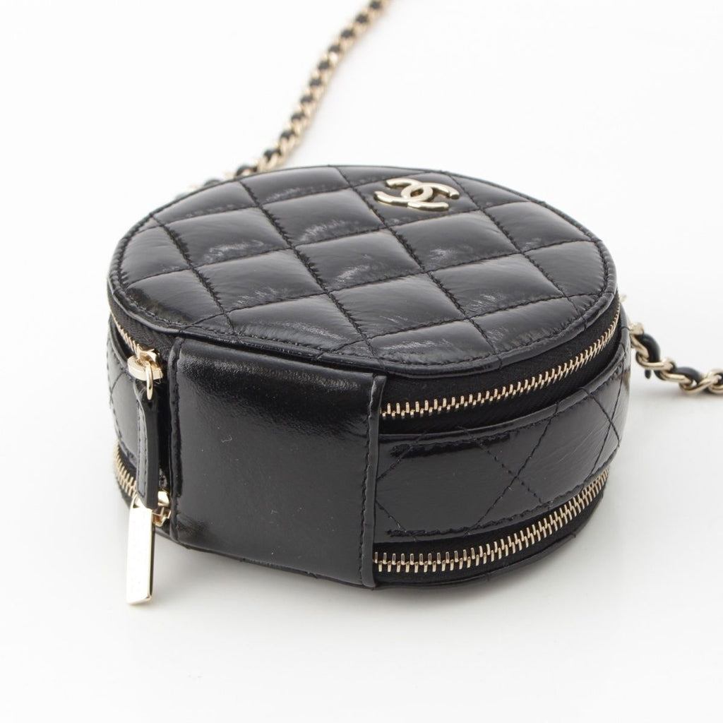 Chanel Shiny Lambskin Round Chain CC Logo Vanity Shoulder Bag Black — view 5