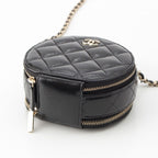 Chanel Shiny Lambskin Round Chain CC Logo Vanity Shoulder Bag Black — view 5