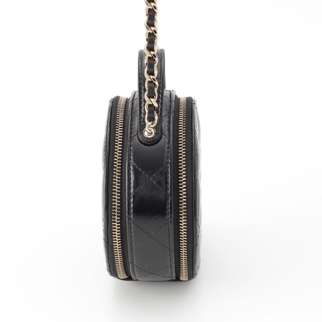 Chanel Shiny Lambskin Round Chain CC Logo Vanity Shoulder Bag Black — view 3
