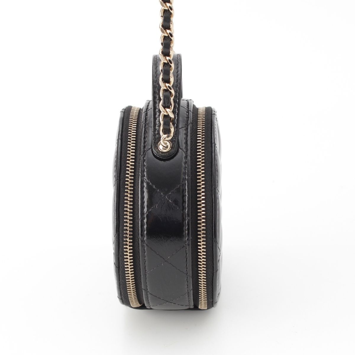 Chanel Shiny Lambskin Round Chain CC Logo Vanity Shoulder Bag Black — view 3