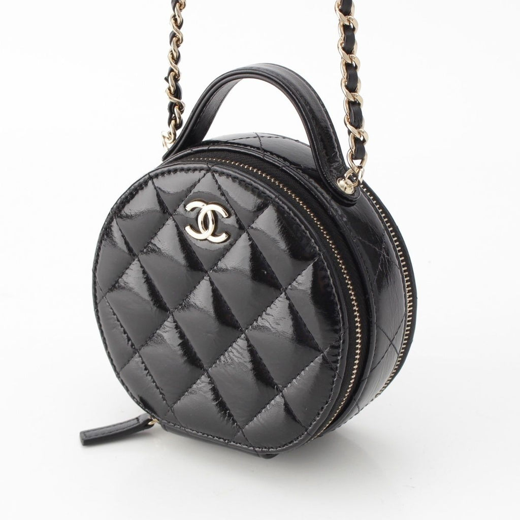 Chanel Shiny Lambskin Round Chain CC Logo Vanity Shoulder Bag Black — view 2