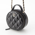 Chanel Shiny Lambskin Round Chain CC Logo Vanity Shoulder Bag Black — view 2