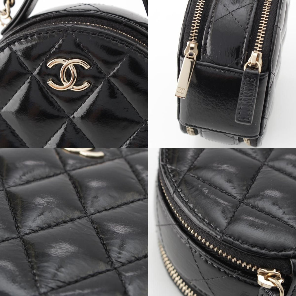 Chanel Shiny Lambskin Round Chain CC Logo Vanity Shoulder Bag Black — view 9