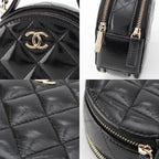 Chanel Shiny Lambskin Round Chain CC Logo Vanity Shoulder Bag Black — view 9