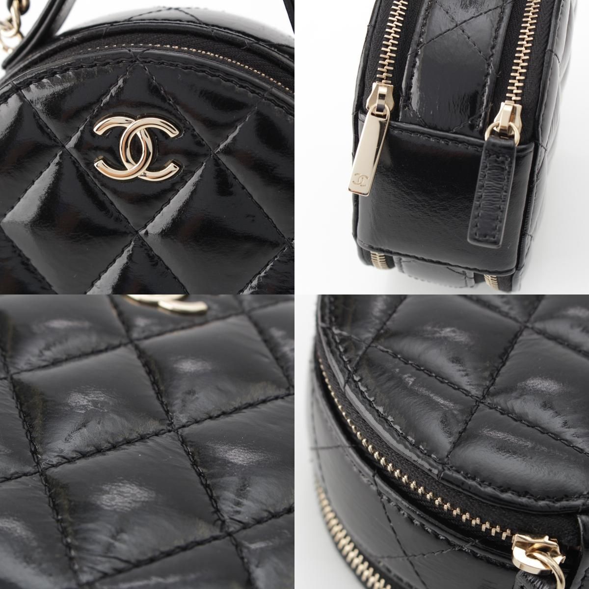 Chanel Shiny Lambskin Round Chain CC Logo Vanity Shoulder Bag Black — view 9