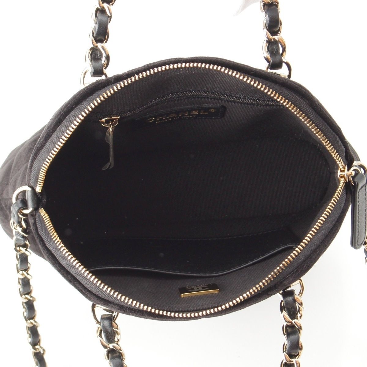 Chanel Velvet CC Logo Top Handle Chain Shoulder Bag Black — view 6