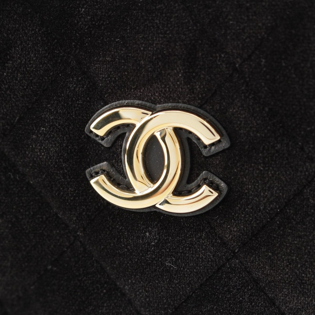 Chanel Velvet CC Logo Top Handle Chain Shoulder Bag Black — view 7