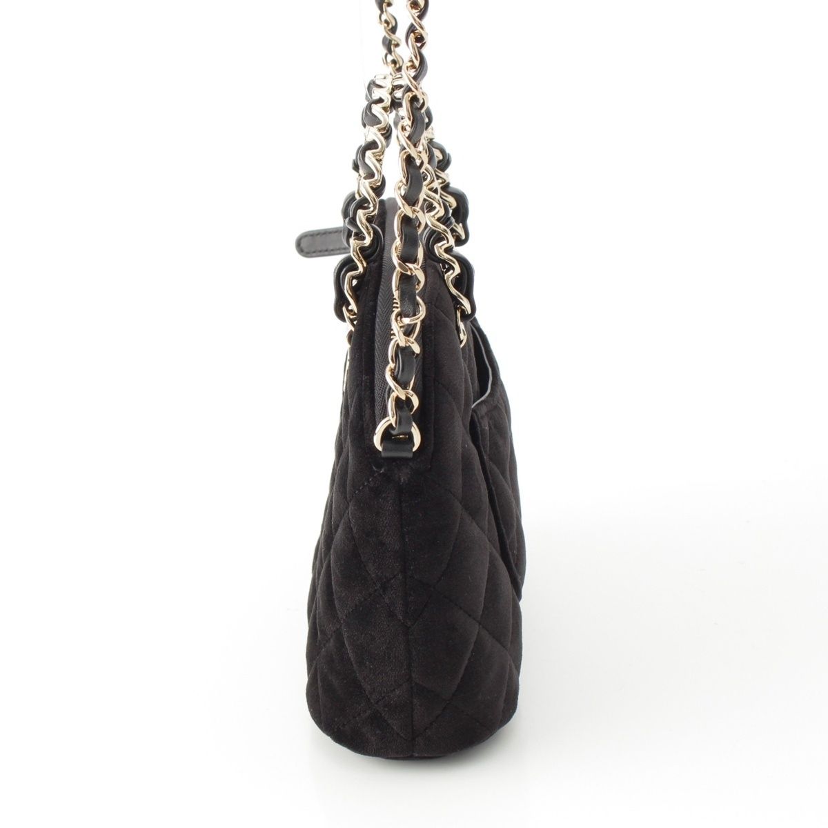 Chanel Velvet CC Logo Top Handle Chain Shoulder Bag Black — view 3