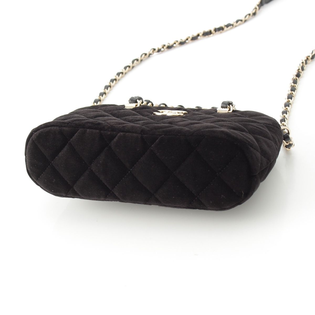 Chanel Velvet CC Logo Top Handle Chain Shoulder Bag Black — view 5