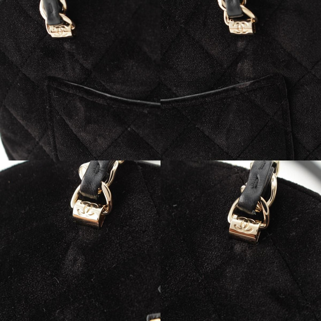 Chanel Velvet CC Logo Top Handle Chain Shoulder Bag Black — view 9