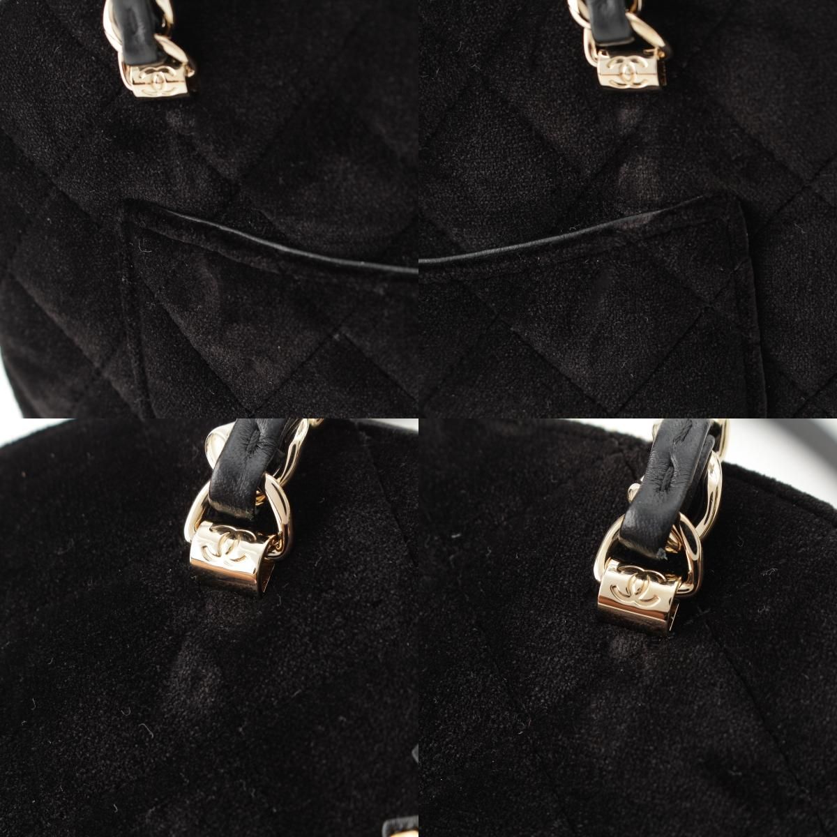 Chanel Velvet CC Logo Top Handle Chain Shoulder Bag Black — view 9