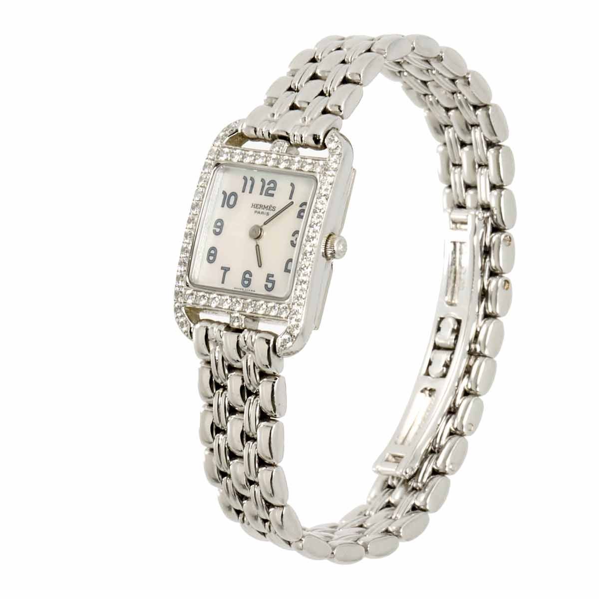 Hermes Cape Cod Mini Cc1 192 Watch Diamond Bezel White Shell 18k Gold Quartz — view 2