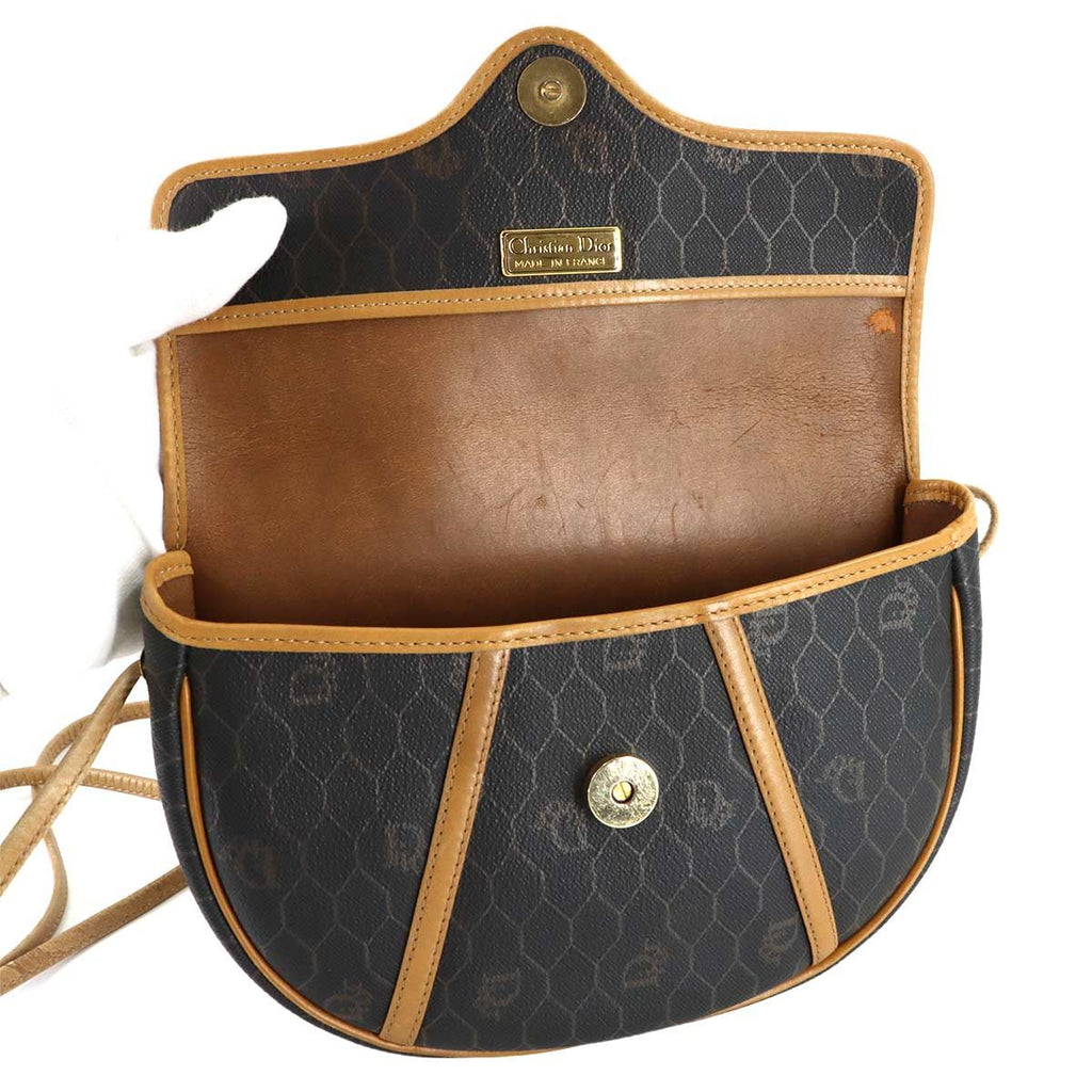 Dior Honeycomb Shoulder Bag Leather Black Brown Gold Vintage — view 6