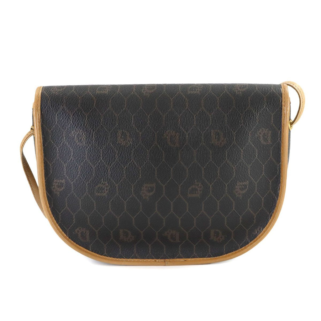 Dior Honeycomb Shoulder Bag Leather Black Brown Gold Vintage — view 2