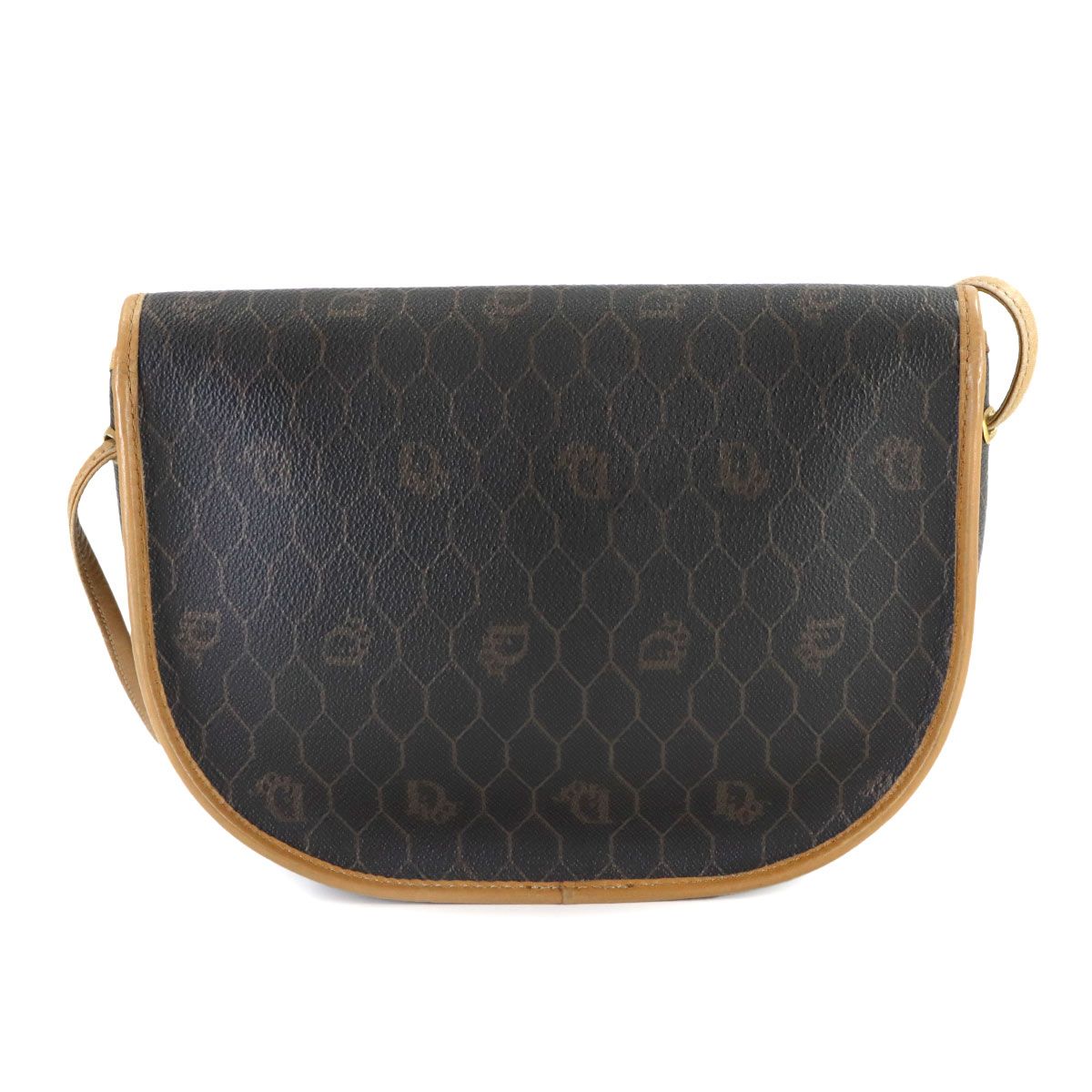 Dior Honeycomb Shoulder Bag Leather Black Brown Gold Vintage — view 2