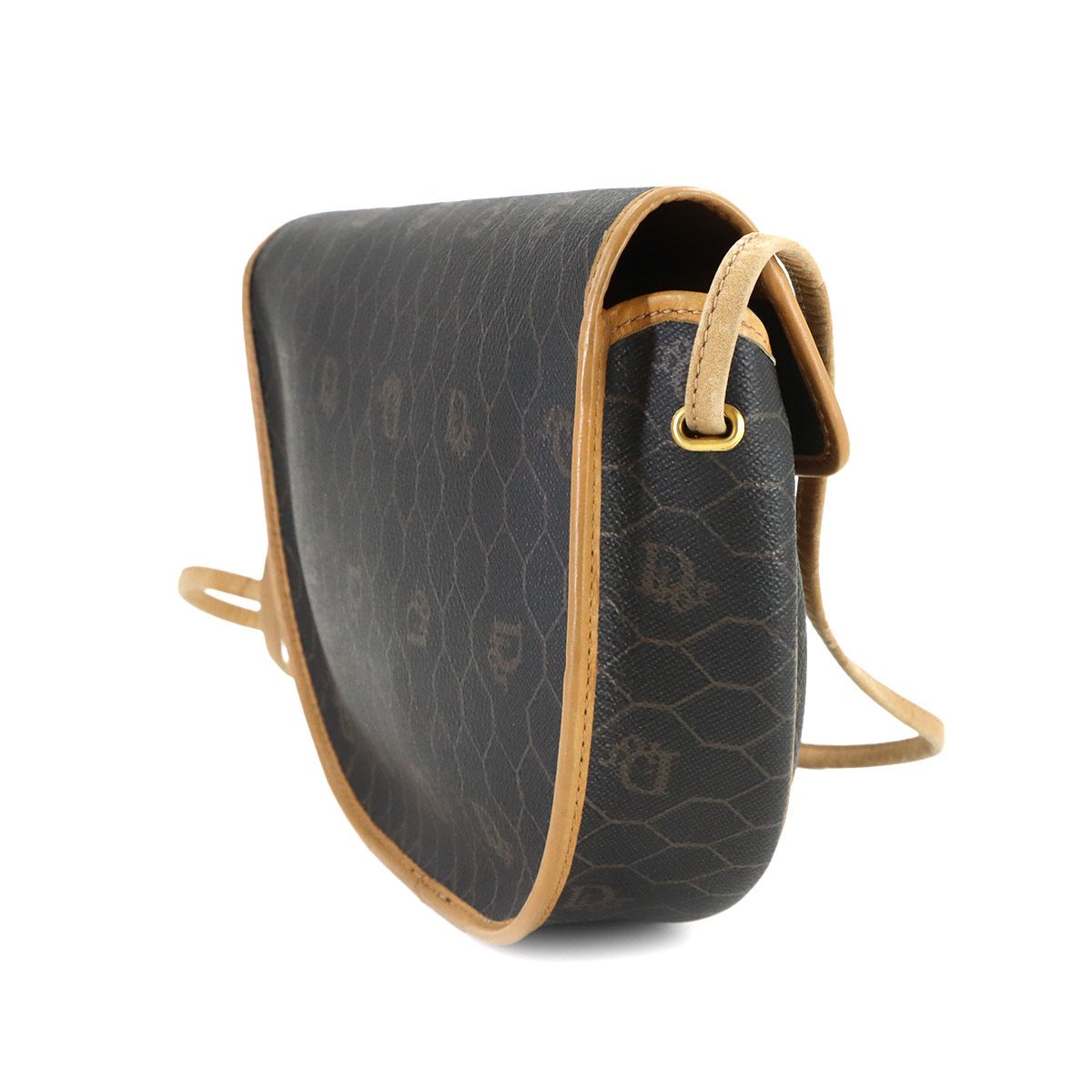 Dior Honeycomb Shoulder Bag Leather Black Brown Gold Vintage — view 3
