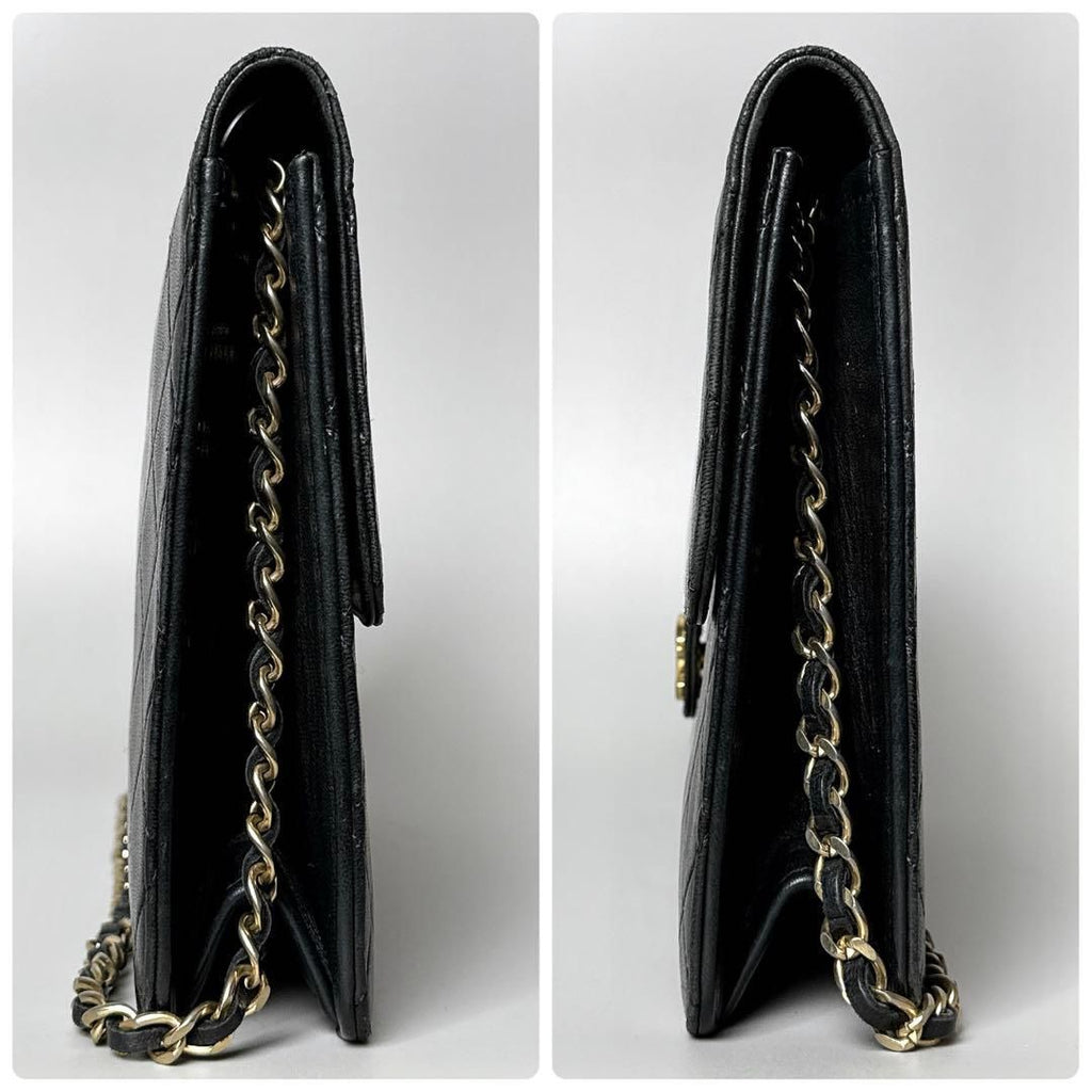 Chanel Quilted Chain Shoulder Bag Black Lambskin — view 5