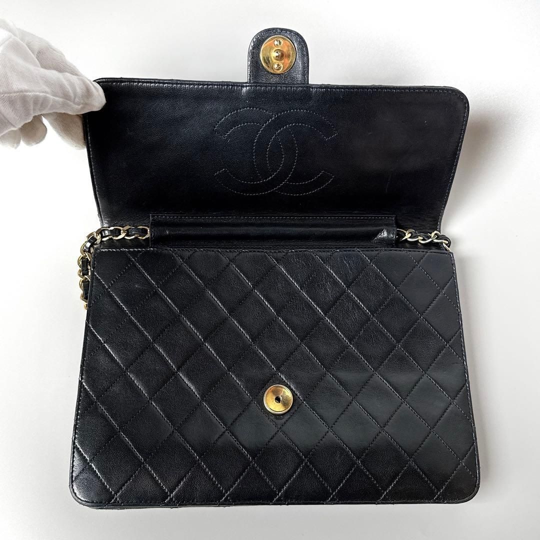 Chanel Quilted Chain Shoulder Bag Black Lambskin — view 3