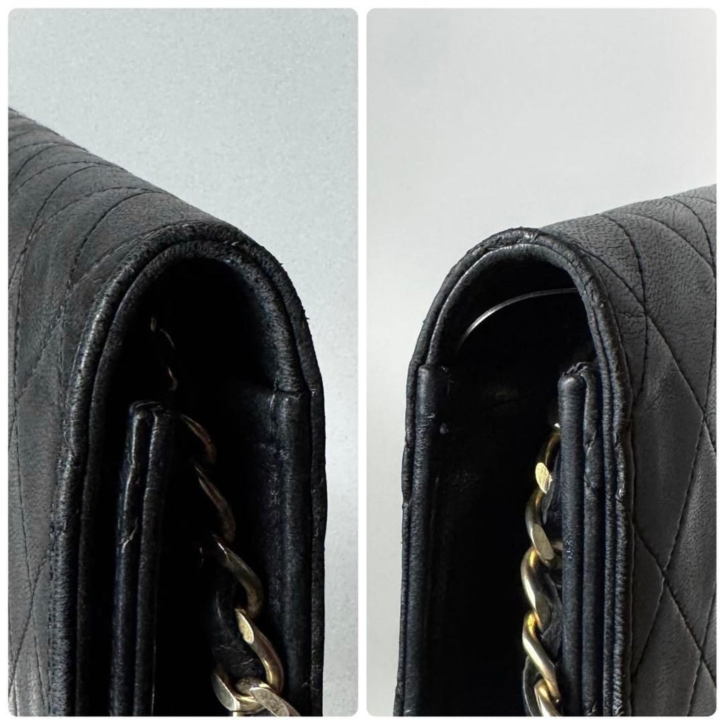 Chanel Quilted Chain Shoulder Bag Black Lambskin — view 8
