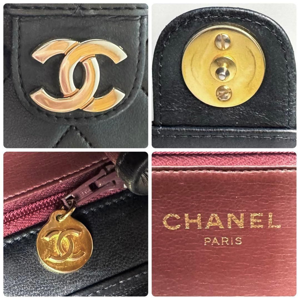 Chanel Quilted Chain Shoulder Bag Black Lambskin — view 9