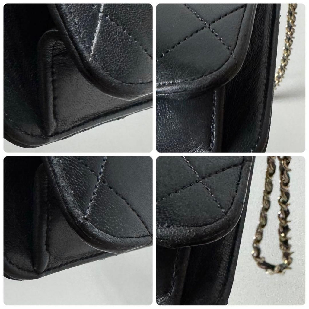 Chanel Quilted Chain Shoulder Bag Black Lambskin — view 7