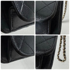 Chanel Quilted Chain Shoulder Bag Black Lambskin — view 7