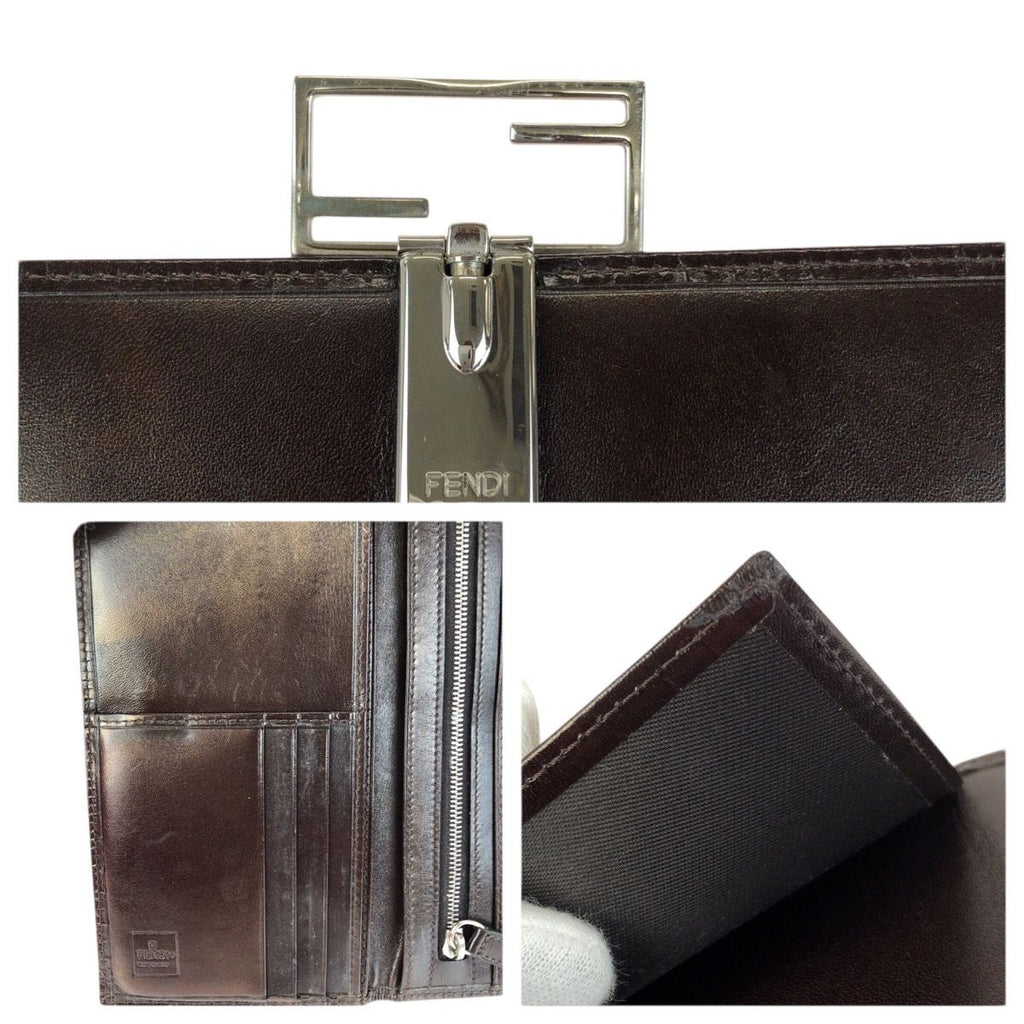 Fendi Zucca Dark Brown Silver Canvas Leather Wallet — view 7