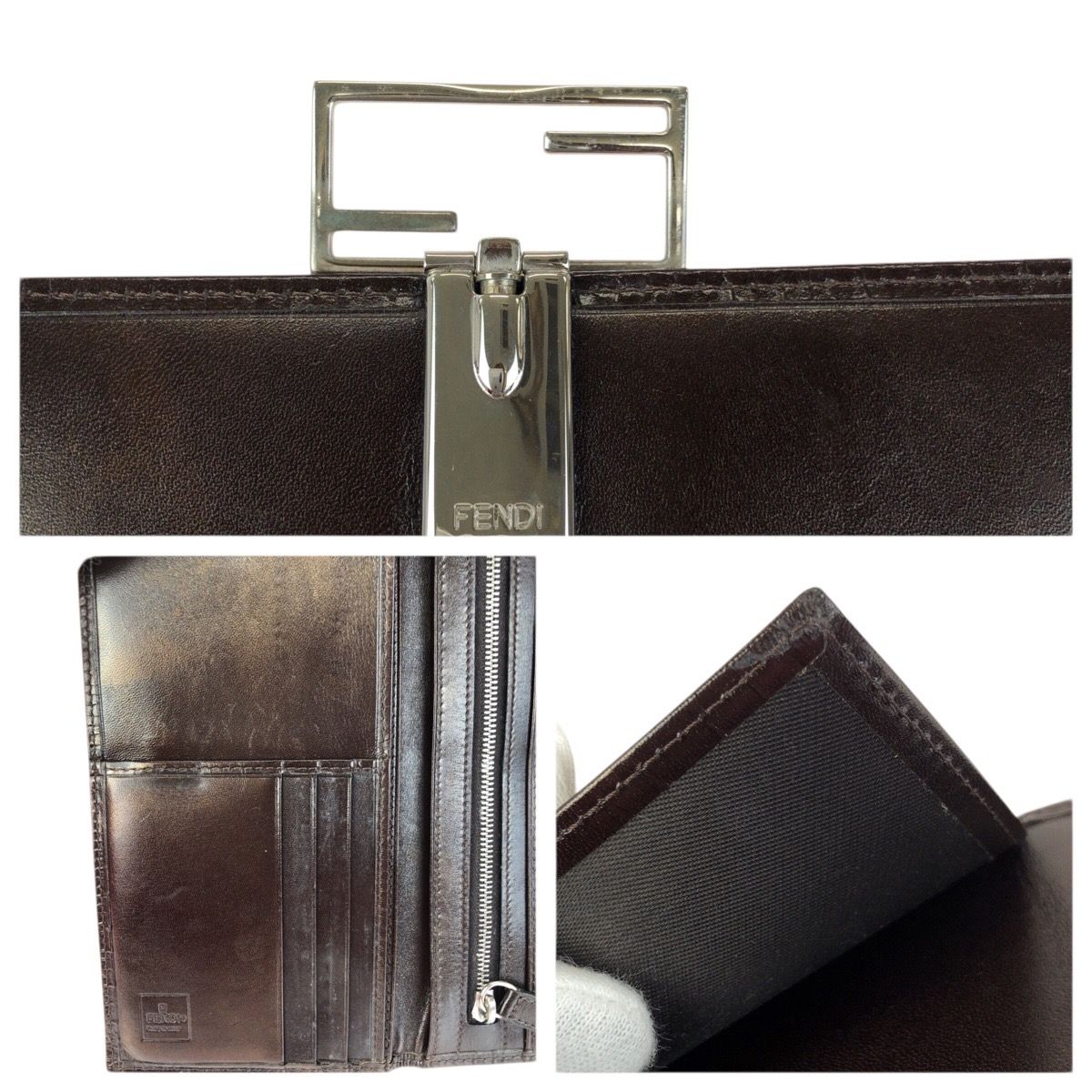 Fendi Zucca Dark Brown Silver Canvas Leather Wallet — view 7