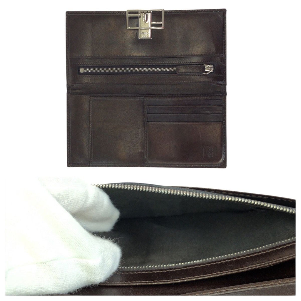 Fendi Zucca Dark Brown Silver Canvas Leather Wallet — view 8